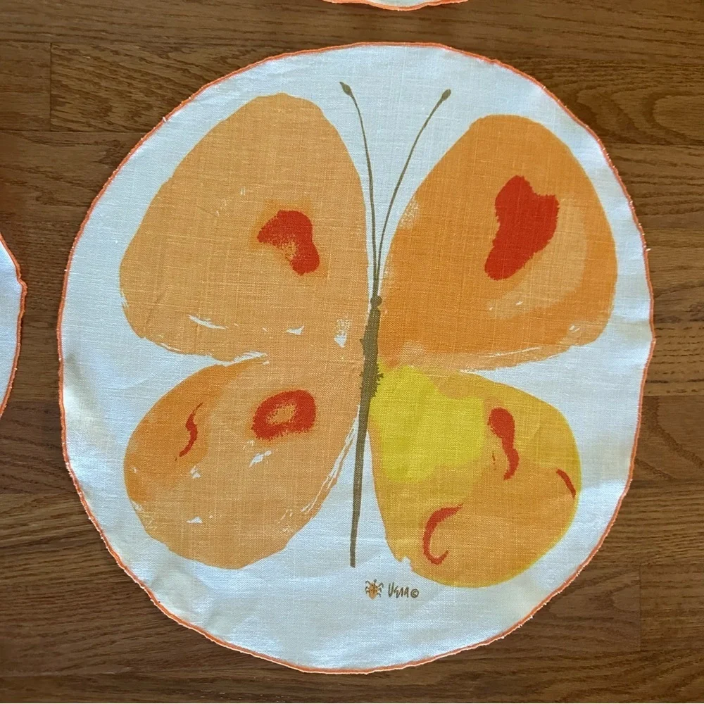 Set of 8 Vintage Vera Neumann Placemats Butterfly MCM Signed Retro Orange Cottag